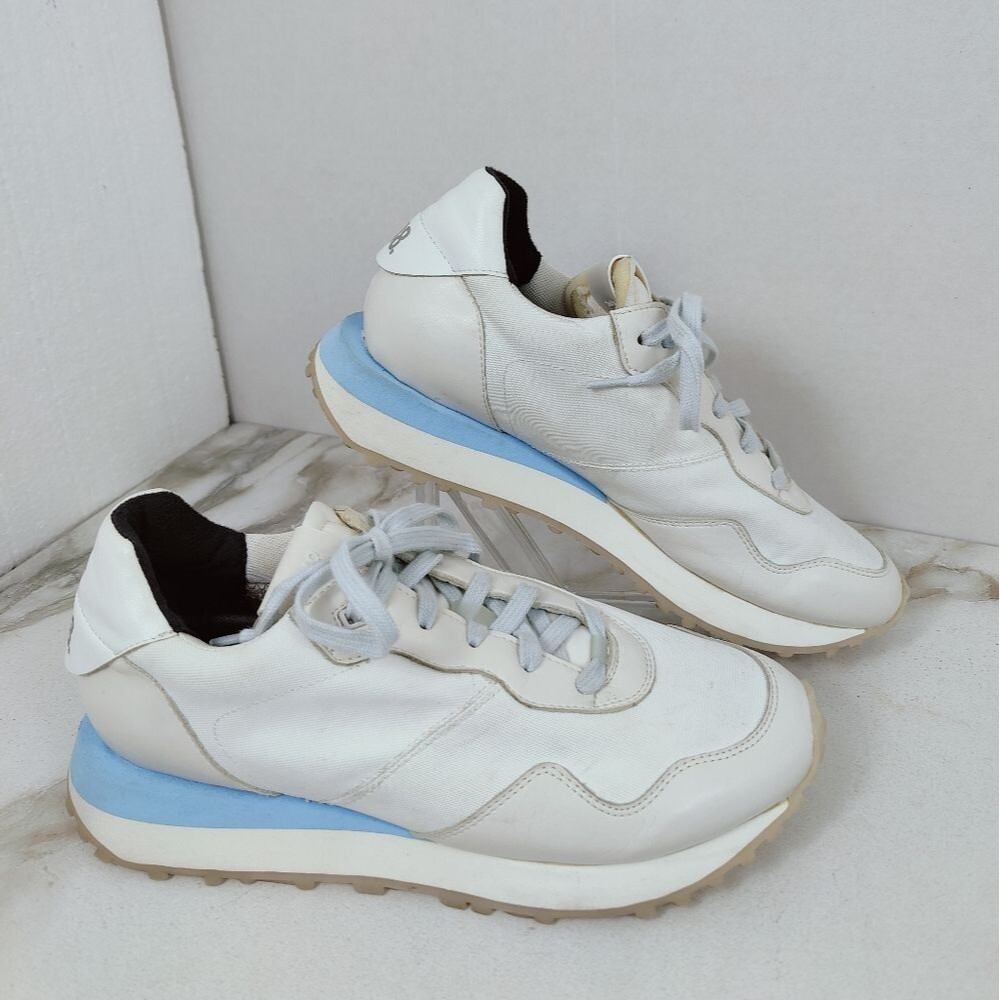 P448 Women's Cancun White Blue Low Trainers Sneakers, Sz 9.5-10